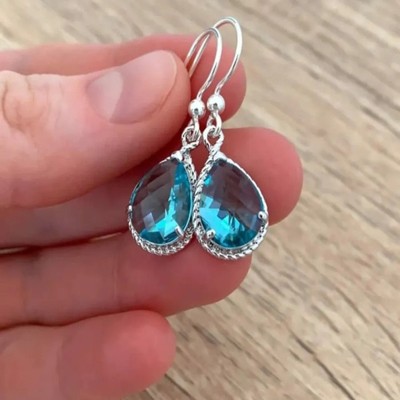 Gemstone Blue Crystal glass stone earrings