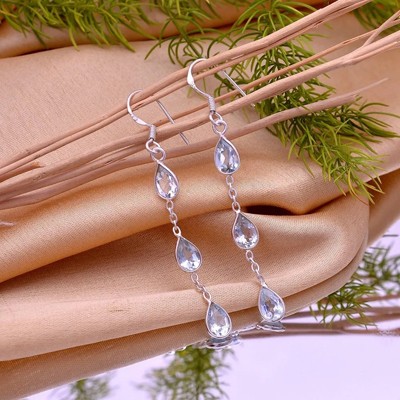 Handmade Silver Crystal Quartz Marquise Shape Silver Plated Long Hoop Earrings