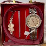 Luxury Women Gift Set | Round Dial Watch + Bracelet + Belt Combo